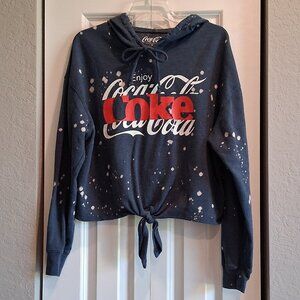 Coca Cola "Coke" Blue Crop Hoodie with White Beach Splatter Design Jr.'s Size XL